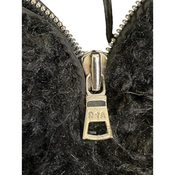 RTA Andes Shaggy Faux Fur Cropped Jacket Zip Up Ribbed Trim Long Sleeve Black XS - Picture 8 of 11